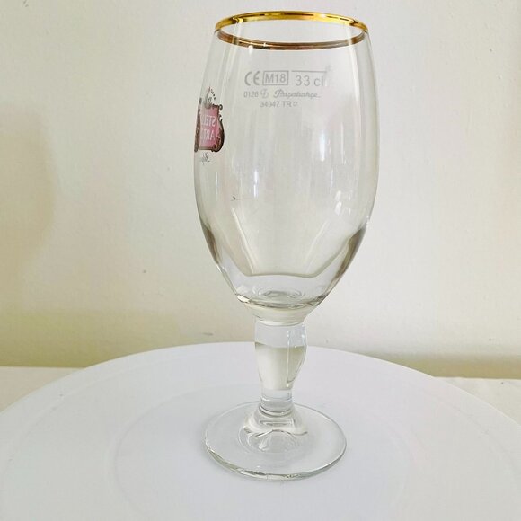 Stella Artois Beer Glass 8" Tall With Gold Rim Belgium Design For Collectors - Picture 13 of 13